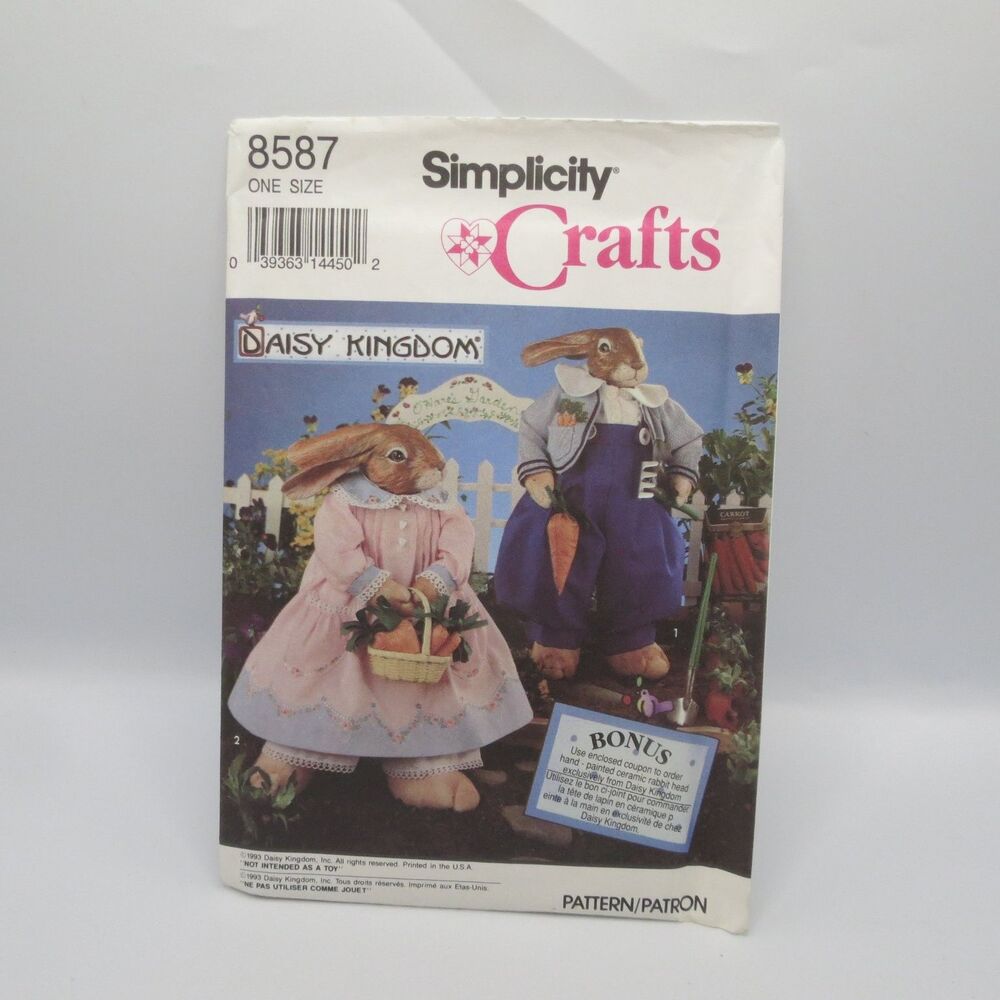 Simplicity Crafts 8587 Daisy Kingdom Bunny & Clothes ONE SIZE Vintage 1993